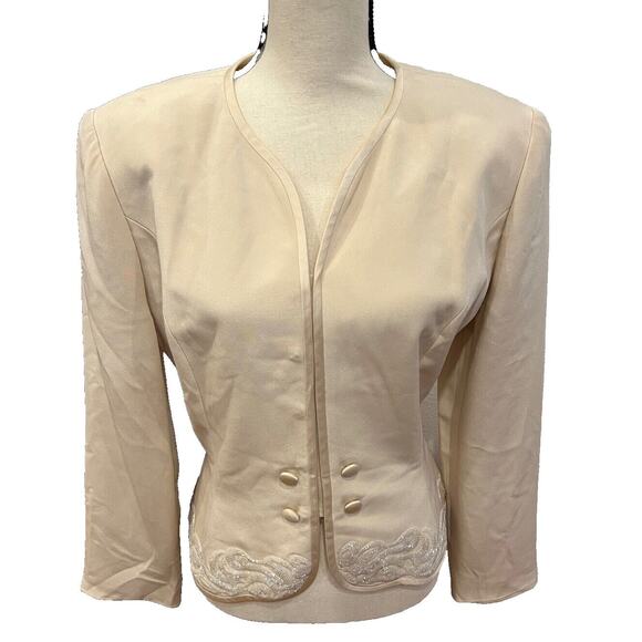 VTG Rimini by Shaw Silk Blazer Jacket Ivory Beaded Lined Elegant Womens Size 14 - Picture 2 of 3